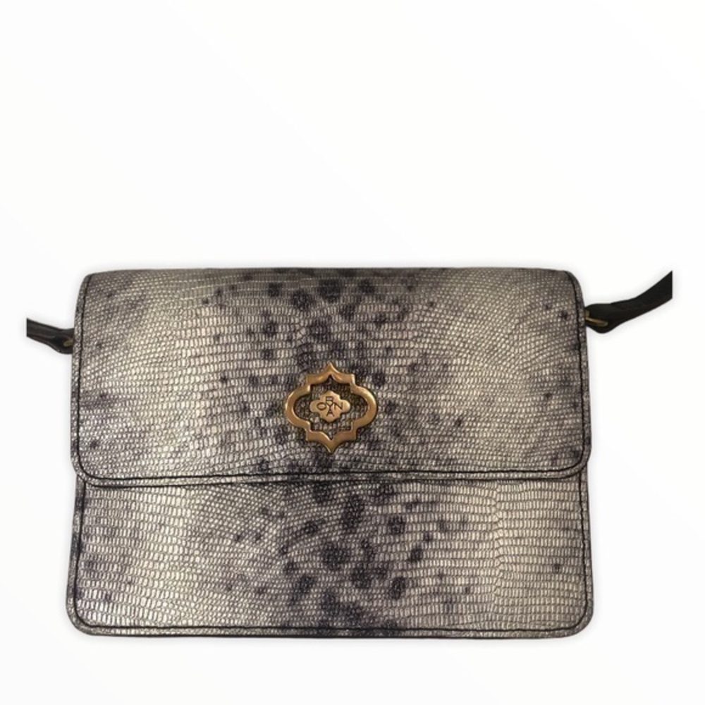 Oryany python embossed leather black crossbody bag